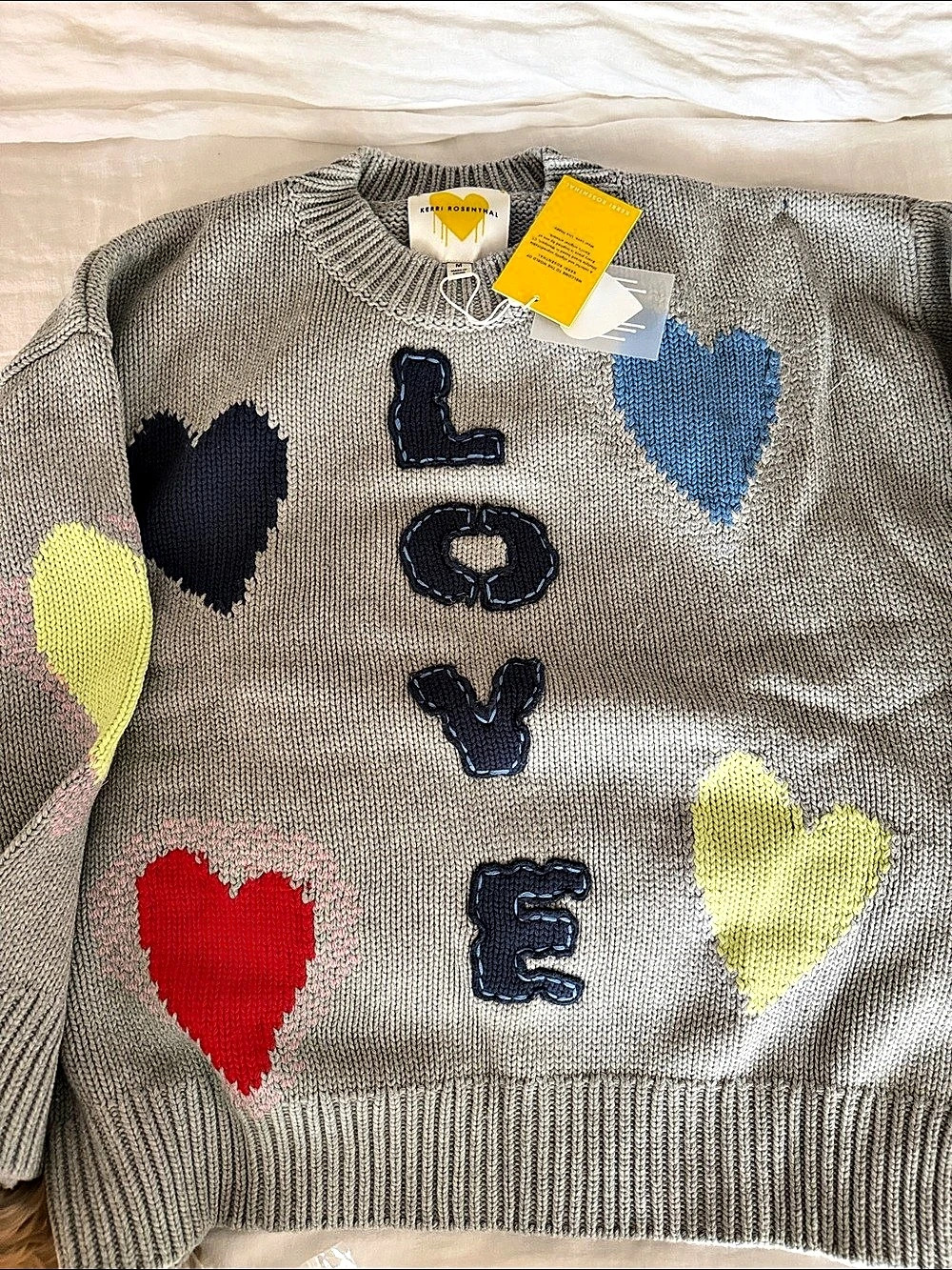 Kerri Rosenthal Jammy Love Sweater Heart Sweater in Gray Medium NWT